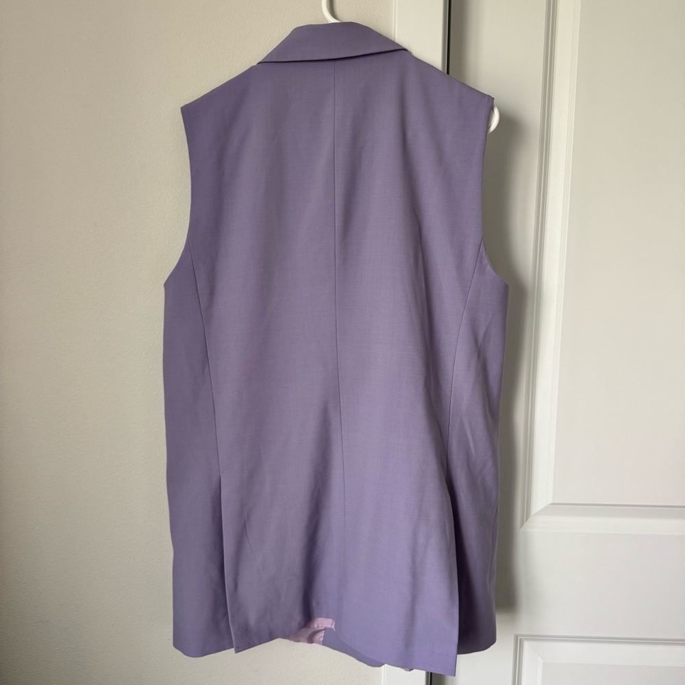 Karen Millen Wool Blend Asymmetric Sleeveless Jacket Vest Size 12 Lavender - Picture 12 of 16
